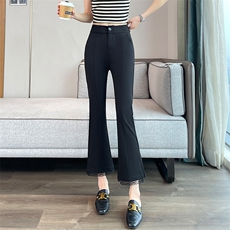 现货2025新款黑色西装微喇裤女显瘦小个子九分蕾丝开叉喇叭裤，女装休闲裤，云美莎专业女裤-全店现货