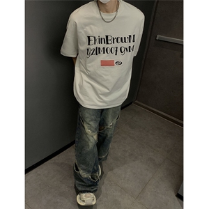 港风字母印花大码短袖T恤男DT77774P18块特价控38：供抖音视频图片