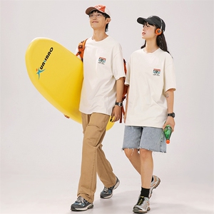 2025夏季新款男装日系潮牌纯棉印花圆领宽松短袖休闲T恤T956-F41图片