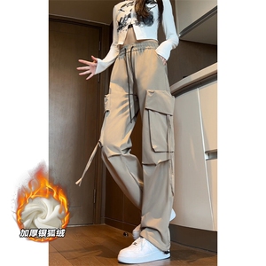 特批P42无差价24冬季港风潮流休闲直筒工装裤男女同款K1212J加绒图片