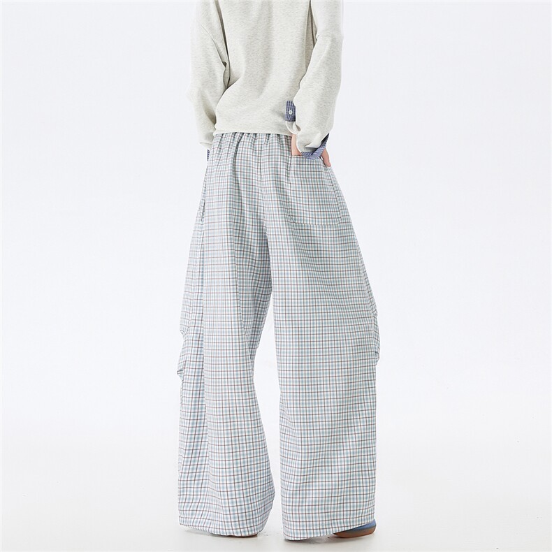 可束脚秋款格子宽松伞兵裤男士休闲裤弯刀裤阔腿裤K6658-特P38，男装休闲裤，电商A006