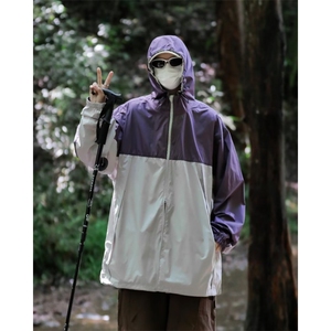 夏季户外轻薄防晒服拼接连帽薄款皮肤衣男女同款 W9312图片