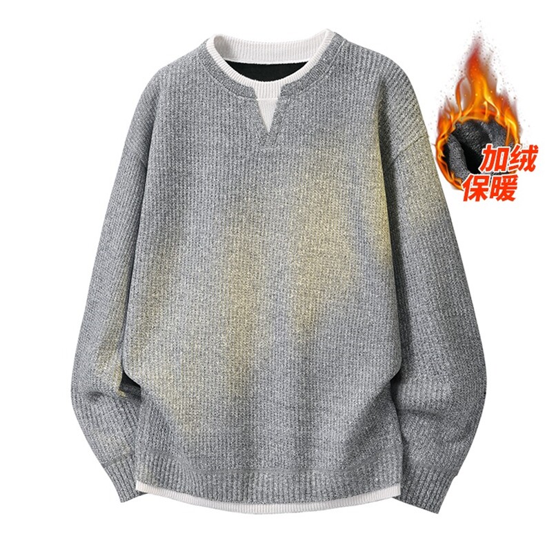 3D图假两件小众设计感纯色毛衣一体绒针织衫A025-HM1404-P60,男装针织衫/毛衣,电商A025
