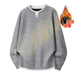 3D图假两件小众设计感纯色毛衣一体绒针织衫 A025-HM1404-P60图片