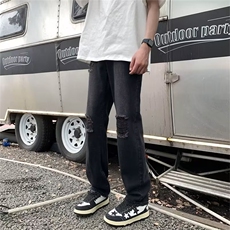破洞牛仔裤男夏高街嘻哈阔腿裤流苏N6059P38，男装牛仔裤，星座1116-2