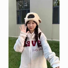 5616-P38美式复古宽松慵懒风拉链连帽卫衣加绒外套，女装短外套，星座617A-2