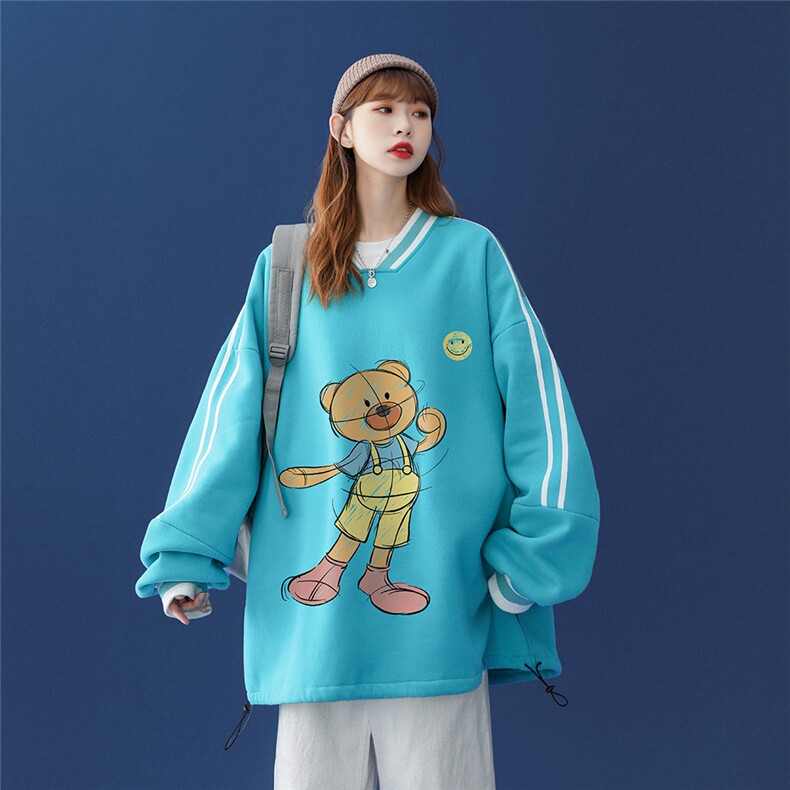 中性风 2024秋季新品 宽松螺纹织带卡通印花套头卫衣 B08 P55控68图片