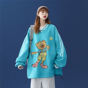 中性风 2024秋季新品 宽松螺纹织带卡通印花套头卫衣 B08 P55控68图片