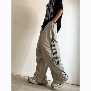薄款速干三条杠宽松休闲长裤男拉链阔腿伞兵裤网图GB4544-P45有货图片