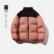白鸭绒白底22冬季潮流棋盘格拼接百搭羽绒服外套YR108P255控298，男装羽绒服，电商A247-1
