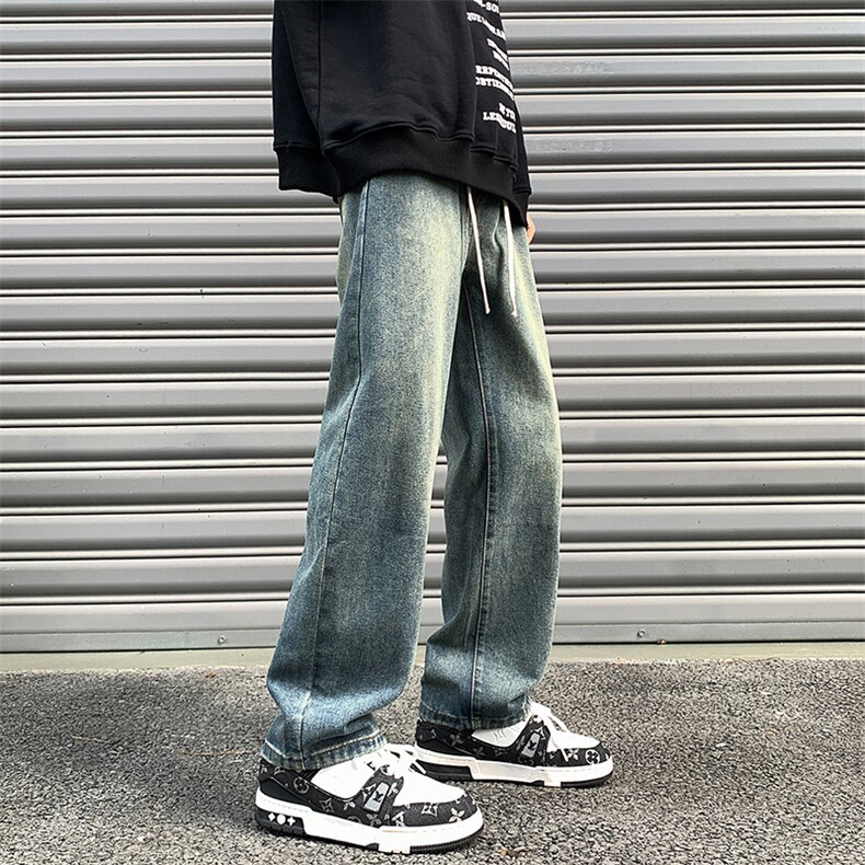 阔腿牛仔裤男宽松韩版潮流百搭复古ins潮牌直筒裤NZ06,男装牛仔裤,星座205-1