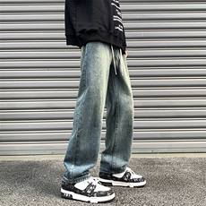 阔腿牛仔裤男宽松韩版潮流百搭复古ins潮牌直筒裤NZ06，男装牛仔裤，星座205-1