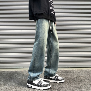 阔腿牛仔裤男宽松韩版潮流百搭复古ins潮牌直筒裤NZ06