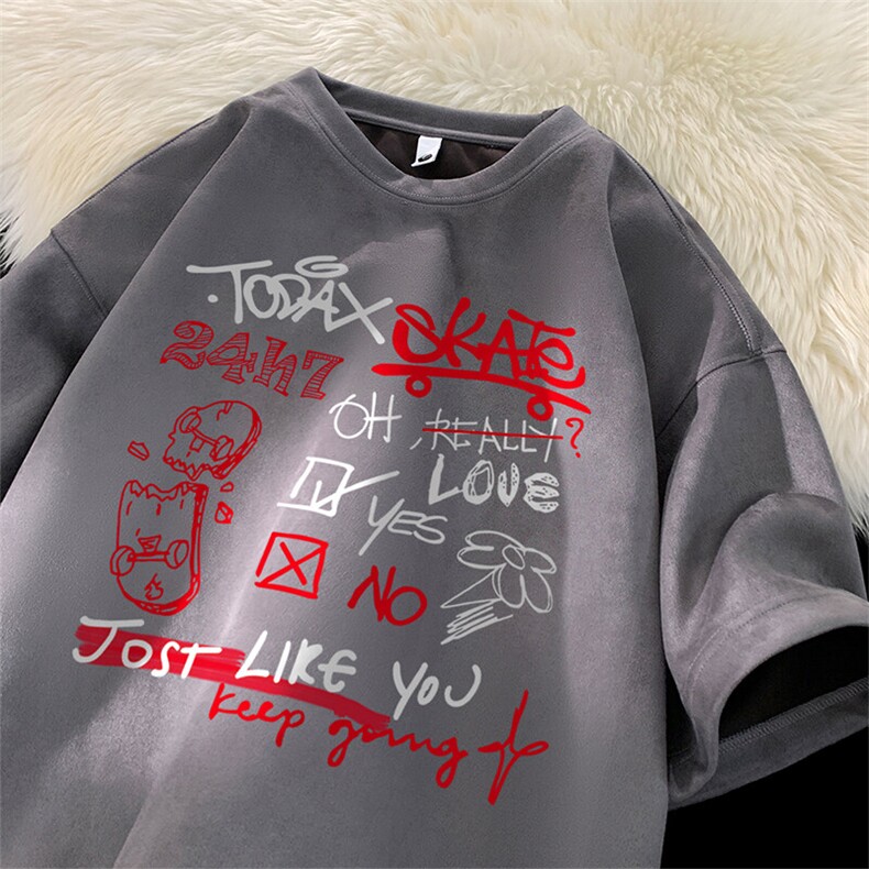 可设48小时发货支持抖音得物来样二开240克重磅美式麂皮绒短袖t恤，男装T恤，电商A486