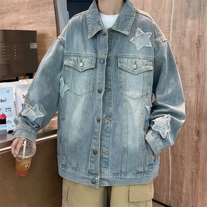 美式痞帅牛仔外套男春秋款潮牌工装夹克五角星休闲上衣服-NT3305图片