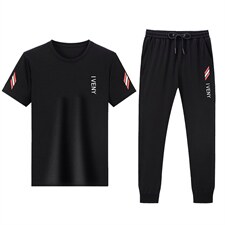 中年爸爸夏装短袖t恤男装条纹polo衫夏季中老年休闲短裤两件套，男装休闲套装，电商B212（原钱塘6029）