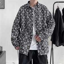 ins欧美高街嘻哈西海岸腰果花长袖衬衫C004P32图片