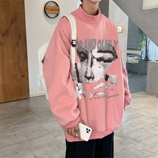 男加绒加厚高领卫衣抽象印花落肩袖情侣款打底衫XZ514-2-G81-P48，男装T恤，星座514-2(原B239)
