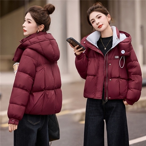 时尚撞色藏青色连帽羽绒服女2025冬季新款洋气宽松保暖白鸭绒外套图片