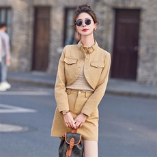 粉色牛仔短裙套装女春秋小个子时尚2025新款今年流行套装裙三件套，女装套装/套裙，采品优优