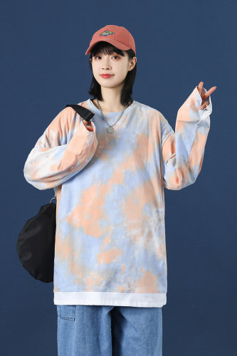 21秋季新款中性扎染长袖T恤女宽松落肩袖衬衫DS-A160-1-T103-P35图片