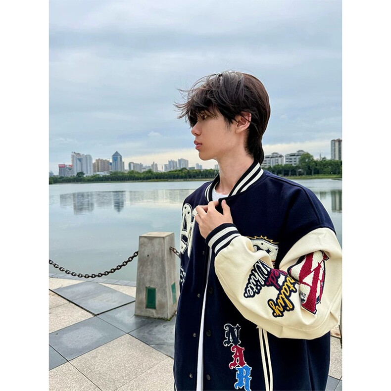 网图有货美式植绒毛巾刺绣棒球服宽松夹克棉衣外套男女A1125-P80,男装夹克,星座1505