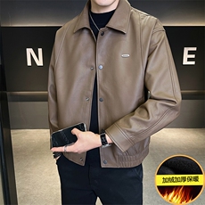 加绒加厚皮衣男秋冬季2025新款潮牌机车皮夹克A313-PY9081-P145，男装皮衣，电商A313