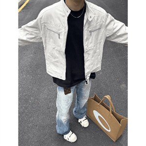 26春装高品质老钱风立领夹克外套男女美式潮牌拉链工装风宽松上衣图片