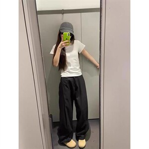 春秋美式高街休闲裤男女垂感阔腿西裤长裤纯色西装裤宽松直筒裤子