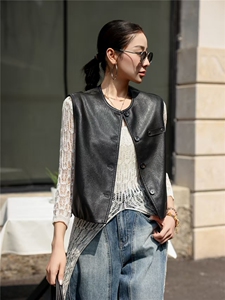 【春季女装新款】大量现货时尚百搭短款皮衣马甲外套图片