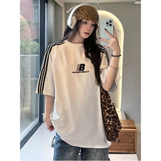 抖音得物品质二开240克宽松纯棉美式潮牌印花三条杠中性风短袖T恤，男装T恤，电商A486-1