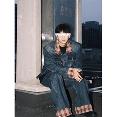 格子不规则拼接高级设计感牛仔套装牛仔裤NZ64特P62JK657特P78，男装牛仔裤，星座908-1