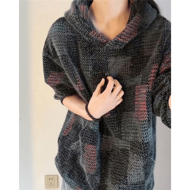 WY849-P60原版现货！美式复古针织连帽卫衣秋冬重磅毛绒外套宽松，女装短外套，星座215-1