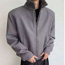 XZ412-P65黑色短款夹克外套男春秋款高级感痞帅垫肩翻领正肩，男装T恤，电商B323A