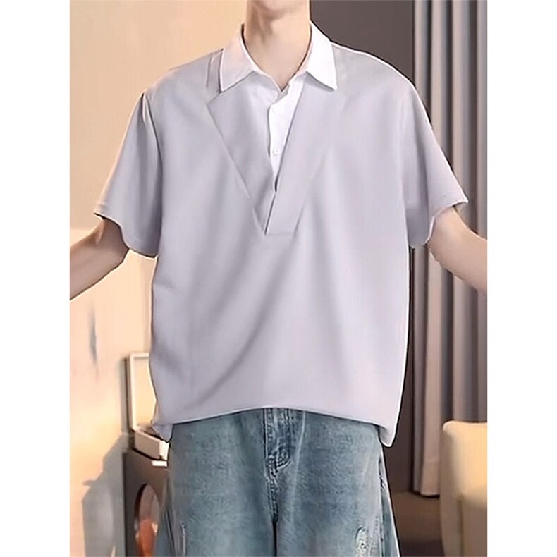 夏季百搭假两件短袖衬衫宽松型设计感polo衫衬衣T3686-特价P40,男装T恤,电商A007