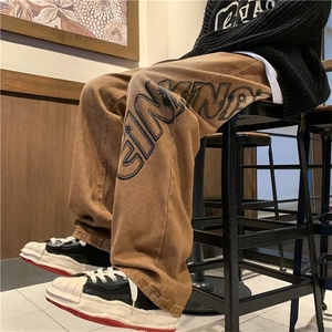 美式vibe风高街印花牛仔裤男宽松直筒阔腿裤潮牌老爹裤N1532-P45图片