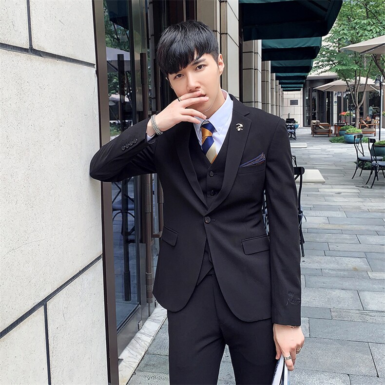 秋冬韩模男刺绣英伦西服套装纯色礼服西装三件套A470-TZ17,男装西服套装,电商A207