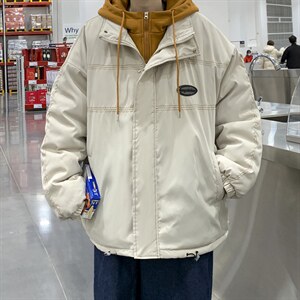 港风新款假两件外套男秋冬款宽松抽绳夹克拉链保暖棉服W2477-P85，男装夹克，星座512-2