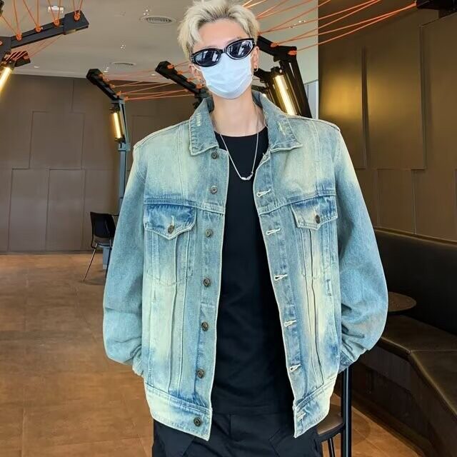 青少年简约长袖慵懒日系做旧牛仔套装秋季潮流长裤新款8853/P65,男装休闲套装,星座506
