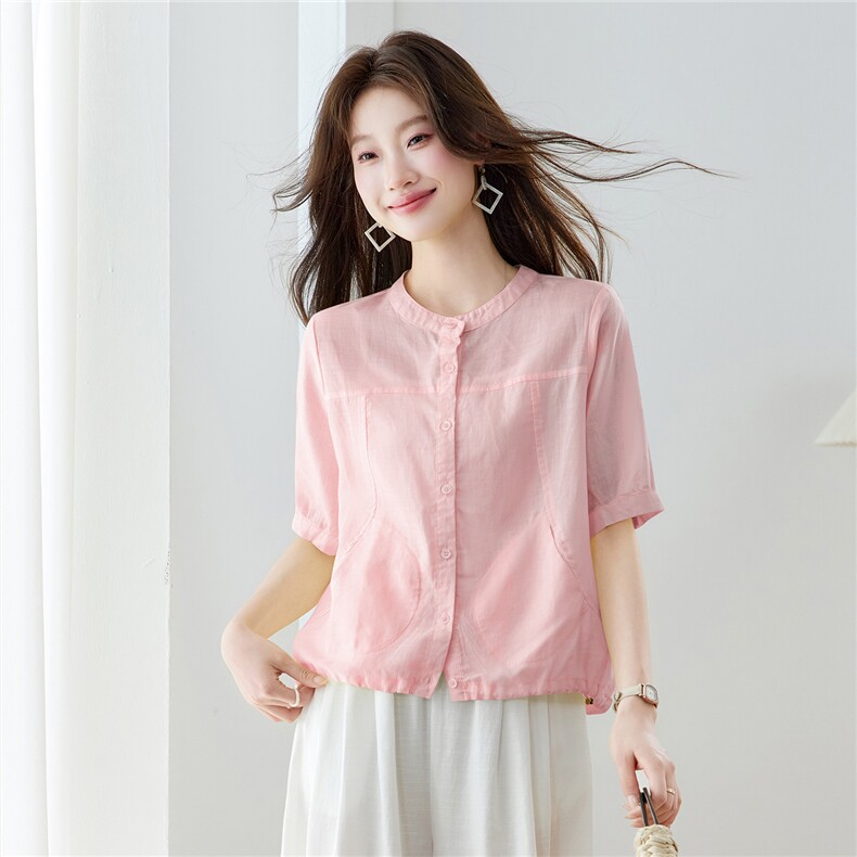 现货2026年夏季通勤休闲风直筒型时尚大方优雅透气女士圆领衬衫,女装衬衫,木子恋