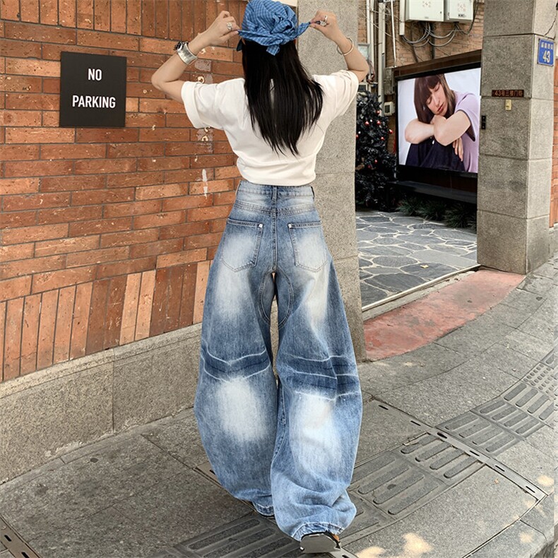 弯刀阔腿牛仔裤男女2026夏季新款美式百搭镰刀直筒裤YD9001-P65,男装牛仔裤,星座509