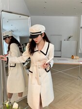 春装新款撞色小香风衣，女装风衣，她物