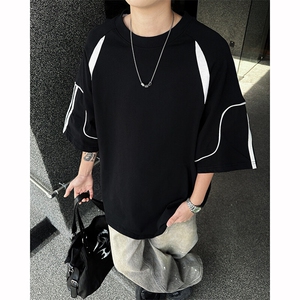 8XL-M 美式小众高级感拼接短袖T恤男夏简约百搭宽松纯棉上衣DX336图片