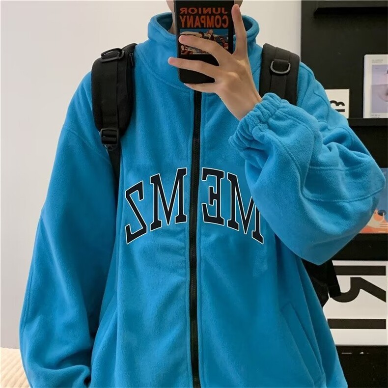 羊羔绒秋季印花外穿青春流行男标准慵懒休闲长袖羊羔绒GW55P40图片