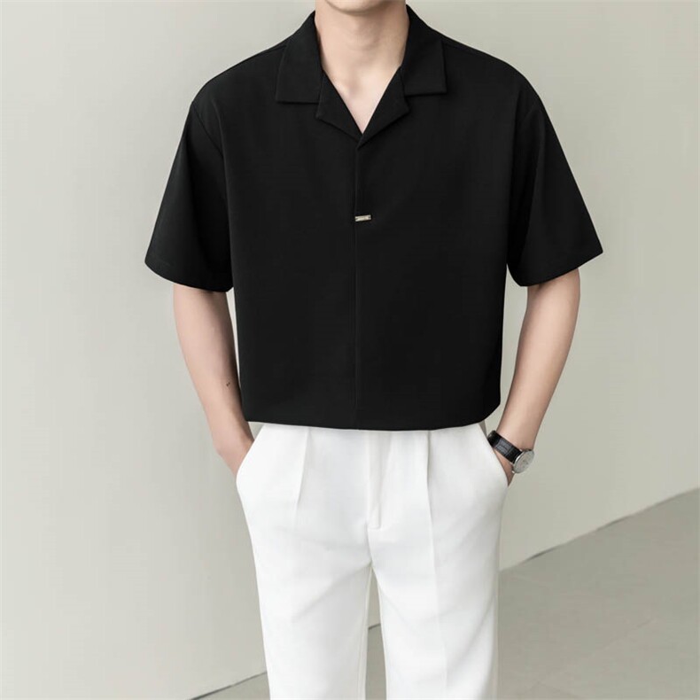 夏男立领纯色衬衫男休闲宽松休闲衬衣轻熟风A236-82552-P55图片