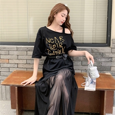 新款现货主推针织拼网纱二件套2590-P145-K208，女装套装/套裙，2C129