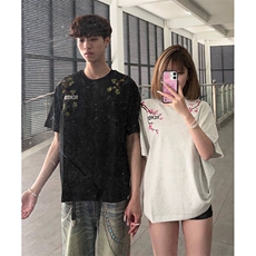 万针全刺绣工艺抖音得物高品质260克重磅纯棉双纱美式高街短袖T恤，男装T恤，电商A486