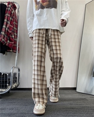 港风春季新款潮流INS格子百搭宽松休闲裤B315-K24014-P50控68，男装休闲裤，电商B315