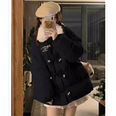 圣诞喜庆红牛角扣加厚毛领棉服外套学院风棉衣6611-P110网图，男装棉衣，电商B245
