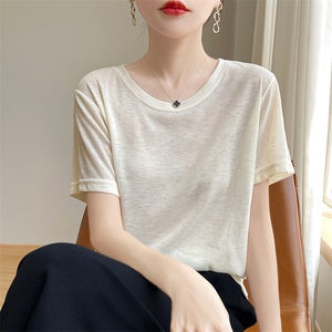 复古扎染印花短袖女t恤夏2025新款宽松显瘦薄款设计感桑蚕丝上衣图片